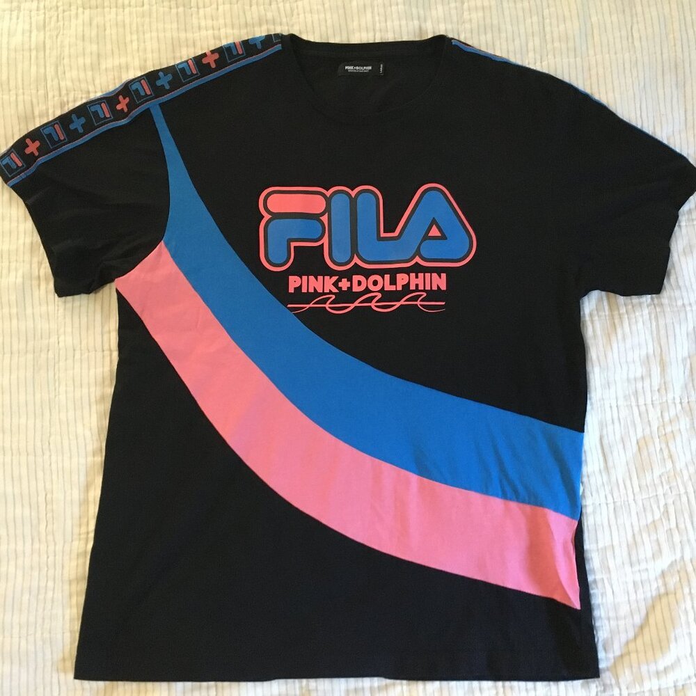 FILA x Pink Dolphin Heritage Mens Black Tee T Shirt SZ Large Legends @ our craft